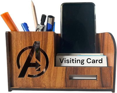 JADOUN ENTERPRISE 3 Compartments Wooden PEN PENCIL holder / Pen stand / Visting card holder(Brown)