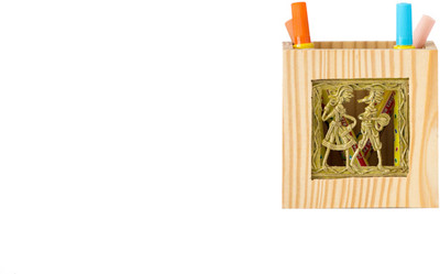 Olha-O 1 Compartments Bell Metal, Pine Wood pen stand(Brown, Gold)
