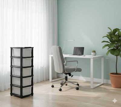 J K INTERNATIONAL 5 Compartments Plastic Modular Drawer(Grey)