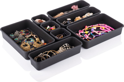 PAYABLE 8 Compartments Plastic Desk Organizer(Black)