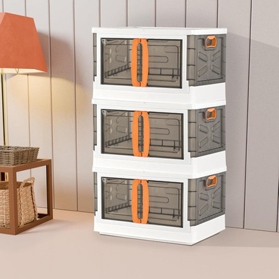 TOYMORROWS 3 Compartments Plastic Wardrobe Organizer & Cupboard Cloth Organizer for Storage(White)