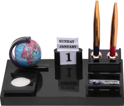 PANKU 2 Compartments Acrylic, Plastic Pen Stand(Smoke Black, Black)