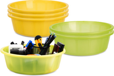 KUBER INDUSTRIES 6 Compartments Plastic Desk Organizer(Yellow, Green)