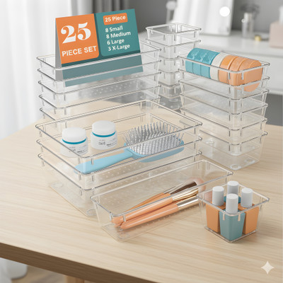 TENIDO 25 Compartments Plastic Drawer organizers, Dressing Table Organizer, Make up Organizer(Transparent)
