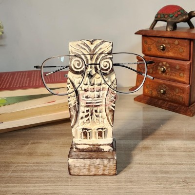 Shriji Crafts 1 Compartments Wooden Owl Spec Holder, Eyeglass Stand, SunGlass Holder Stand(Off White)