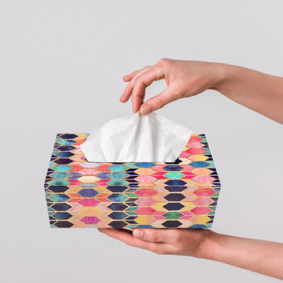 casagold 1 Compartments MDF Wood Resin Coated Floral Printed Tissue Box for Home, Kitchen, Car Tissue Holder(Multicolor)