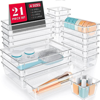 NIEBLA 21 Compartments Plastic Drawer organizers/ Dressing Table Organizer & Make up Organizers(Transparent)