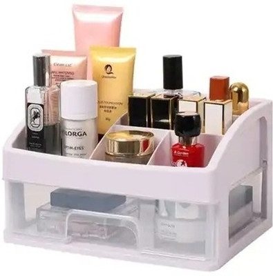 SUKHAD 6 Compartments Plastic 1 layer makeup cosmatic storage for desk organizer box(White)