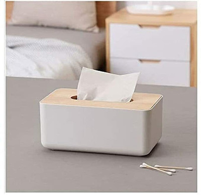 BIRZAR 1 Compartments plastic,wooden Tissue Box Holder(White)