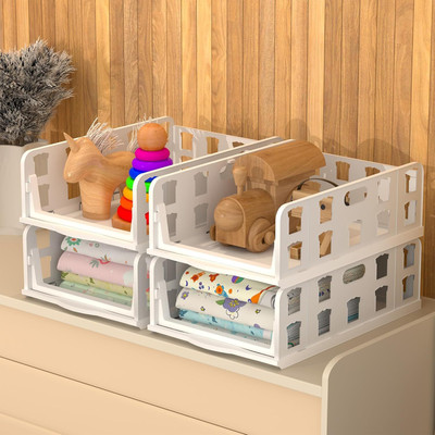 Kovea 4 Compartments plastic Foldable Kids Wardrobe Organizer for Clothe Storage Organiser for Wardrobe(White)