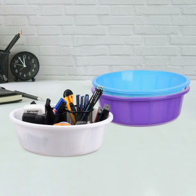 KUBER INDUSTRIES 3 Compartments Plastic Desk Organizer(Purple & Sky Blue & White)