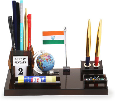 Frik 4 Compartments Acrylic Pen Stand(Smoke Black)