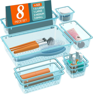 NIEBLA 8 Compartments Plastic Drawer organizers, Dressing Table Organizers & Make up Organizers(Blue)