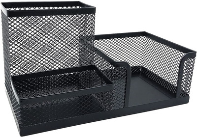 HOMETIC 3 Compartments Metal Desk Organizer(Black)