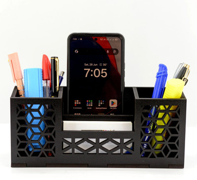 AJANTA ROYAL 4 Compartments MDF Wood Pen Stand(Black)