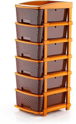 J K INTERNATIONAL 6 Compartments Plastic Multipurpose Drawer, Storage Organizer Home(COFFIE)