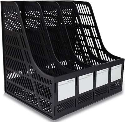 Dhvyant Mart 4 Compartments Plastic Desktop Bookshelf-Magazine-File-Document Dividers Cabinet Rack For Home & Office(Black)