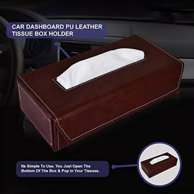CGC 1 Compartments Paper Bord, artificial Leather, Magnet Button Tissue Holder Box For Office, Home, Car And Any Vehicle Tissue Dispenser(Brown)