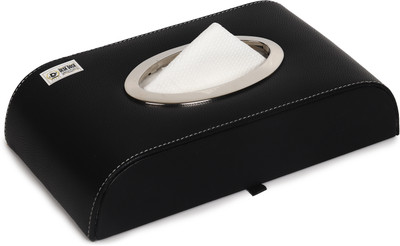 DeskDock 2 Compartments Leather Leather Tissue Box Holder/Rectangular Napkin Holder/Tissue Paper Case Dispenser(Black)