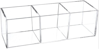 FANASSYY 3 Compartments Acrylic Bathroom Drawer Organizer Makeup brush dresser vanity stationery pencil holder(Clear)