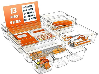 Lifewit 13 Compartments Plastic Drawer Organizer(Clear)