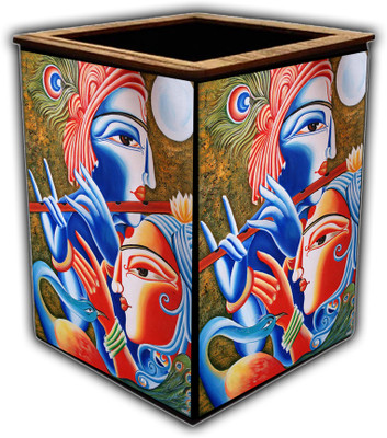 pnf 1 Compartments wooden Colourful Wooden Pen Stand with photo of Radha Krishna -4091(Multicolor)