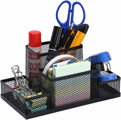Kuvadiya Sales 4 Compartments METAL MESH DESK 4 COMP ORGANIZER(Black)