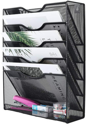 FLYLEAF 5 Compartments Metal File Rack(Black)