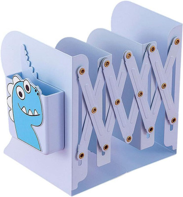 befunky 1 Compartments Metal Book Ends for Shelves(Book Stopper for Heavy Books Cartoon Removable Pen Holder (Blue)