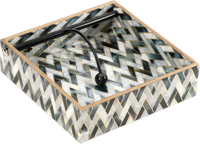 DULI 1 Compartments Decorative Tissue Holder for Table in MDF (19x19cm) Napkin Holder(Silver, White)