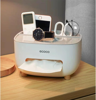 Kesig 3 Compartments plastic multi functional tissue box(Multicolor)