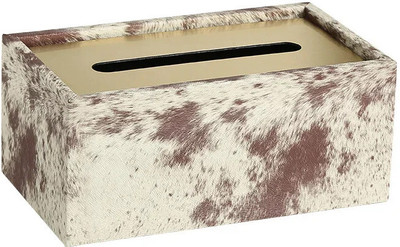 Antalya Homes 1 Compartments faux leather tissue box holder with metal frame for the smooth and controlled tissue pulling(Off White, Brown)