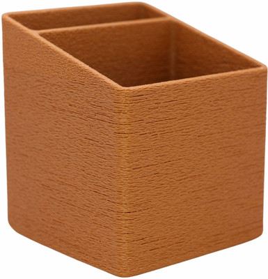 Astra 2 Compartments Eco-friendly PLA Plastic Pen Stand, Pen Holder, Desk Organizer(Brown)