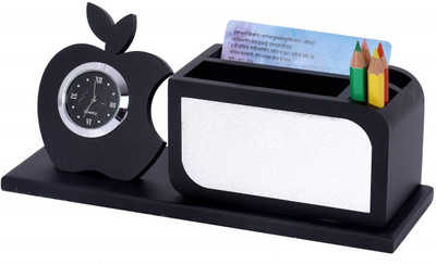 ravariya graphics 3 Compartments Wooden Desk Organizer,Wooden Pen Stand for Home and Office(Black, White)