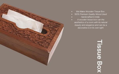 Voody 1 Compartments Wooden Carving Tissue Box(Brown)