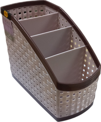 ST Traders 4 Compartments plastic pen pencil holder(Cream)