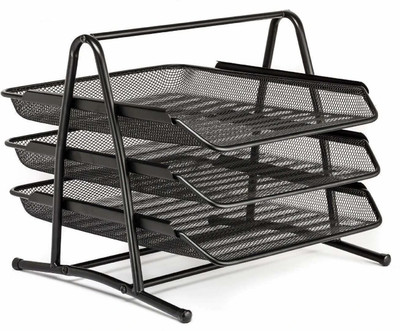 Nexvox 3 Compartments Metal 3 Tire Metal File Rack(Black)