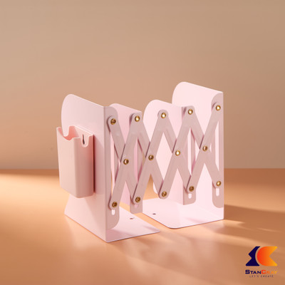 GENZ 3 Compartments Metal Semi-Open Book Shelf(Pink)