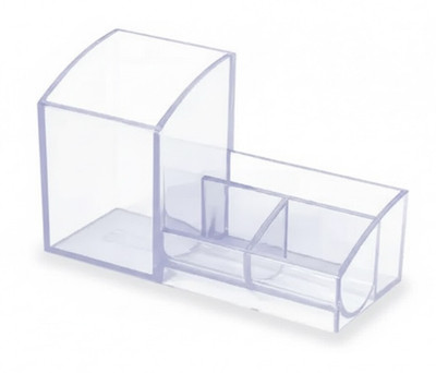 Shivom 4 Compartments plastic Desk Stationery & Cosmetic Organizer– Premium Desk Tray for Office-Home Supplies(Transparent)