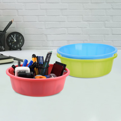 KUBER INDUSTRIES 3 Compartments Plastic Desk Organizer(Green & Sky Blue & Pink)
