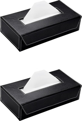 tinytoyz 2 Compartments Tissue Box Holder with 100 Pulls Cotton Rags Tissue for Office Desks,Cars & Home TISSUE PAPER HOLDER(Black)