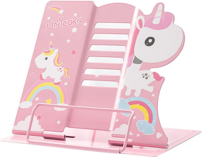 Dhvyant Mart 1 Compartments Metal Adjustable 6 Level Foldable Unicorn Patterns Book Stand For Reading(Pink)