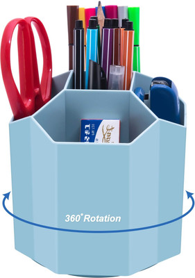 EBOFAB 5 Compartments Plastic Pen Holder, 360° Rotating 5 Grid Pen Holder Stand Office Supplies Storage(Multicolor)