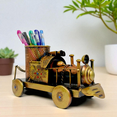 Shree Krishna Gifts And Decor 1 Compartments iron Engine Pen stand(golden)