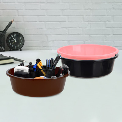 KUBER INDUSTRIES 3 Compartments Plastic Desk Organizer(Black & Light Pink & Brown)