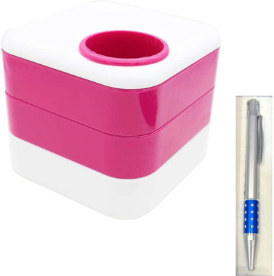 Utsub 3 Compartments plastic 3 Compartments Plastic Pen Stand with Sliding Drawer + Gift Pen(Multicolor)