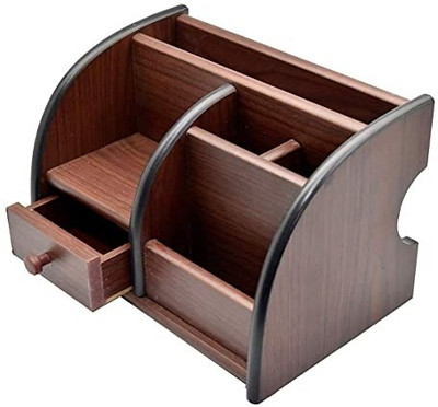 The Electra 3 Compartments WOODEN PEN STAND(Multicolor)