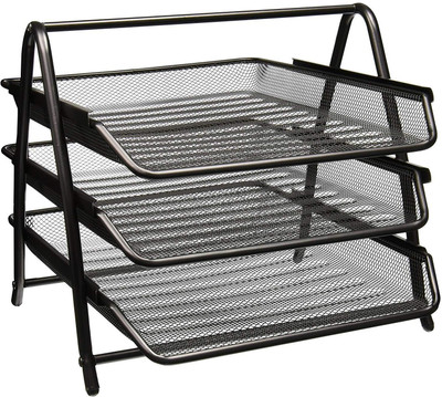 SkyFurnish 3 Compartments Metal Mesh Storage Rack – Multipurpose Organizer for Home & Kitchen(Black)