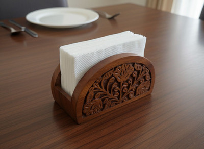 SHILP KUMBH 1 Compartments Sheesham wood Napkin Holder/Stand Hand carved(Brown)