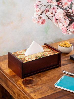 KOLOROBIA 1 Compartments Wooden Tissue Holder(Multicolor)